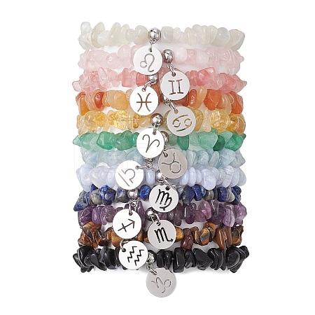 12Pcs Natural & Synthetic Gemstone Chip Beaded Stretch Bracelets BJEW-JB11133-1