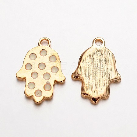 Light Gold Plated Alloy Enamel Hamsa Hand/Hand of Fatima/Hand of Miriam Pendants for Buddha Jewelry LS-ENAM-J542-05KCG-1
