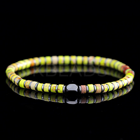 Dyed Natural Imperial Jasper & Synthetic Non-magnetic Hematite Beads Stretch Bracelets for Men EG0676-6-1