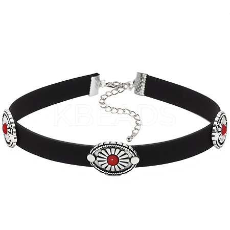Bohemian Alloy & Resin Imitation Turquoise Oval Black Velvet Choker Necklaces NJEW-WH20004-13B-01-1