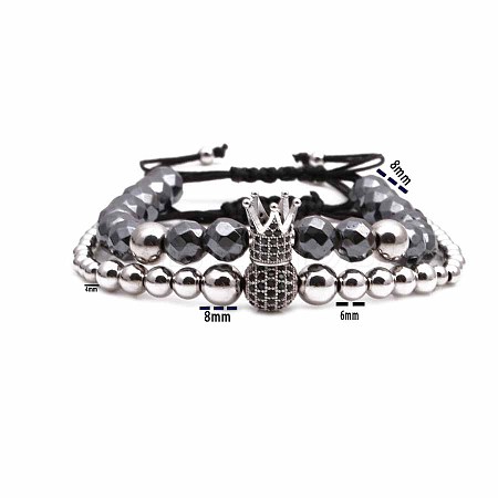 2Pcs Synthetic Non-magnetic Hematite Multi-Strand Braided Bead Bracelet Sets CG0194-3-1