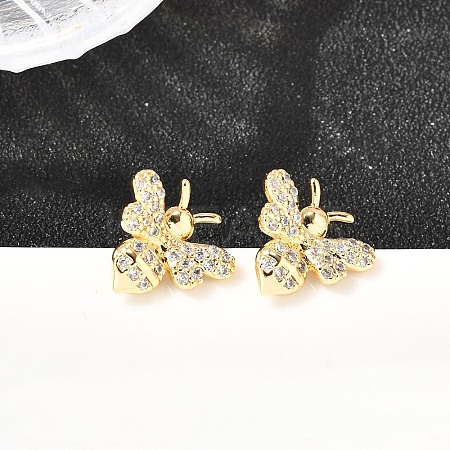 Bees Brass Micro Pave Clear Cubic Zirconia Stud Earrings EJEW-A135-08G-1