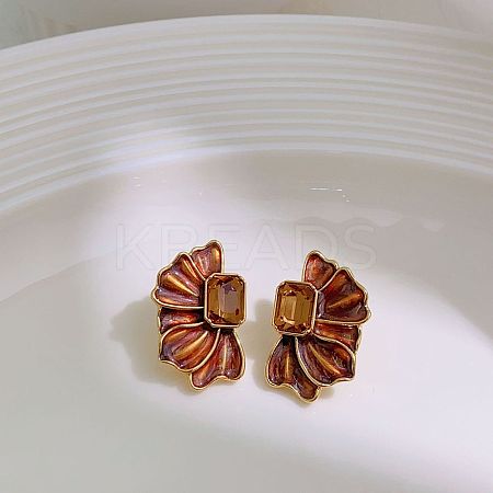 Brass Enamel Stud Earrings EJEW-B120-01G-01-1
