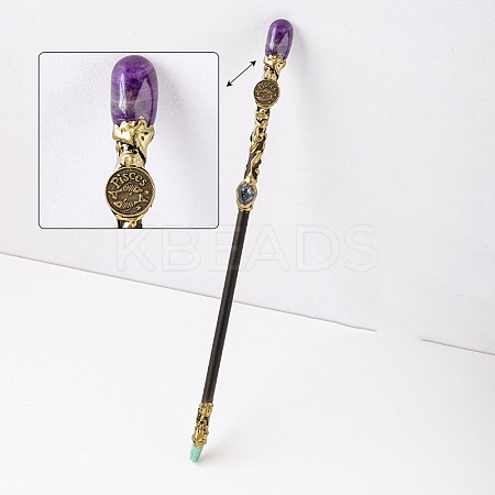 Natural Amethyst Twelve Constellation Magic Wand PW-WG48147-02-1