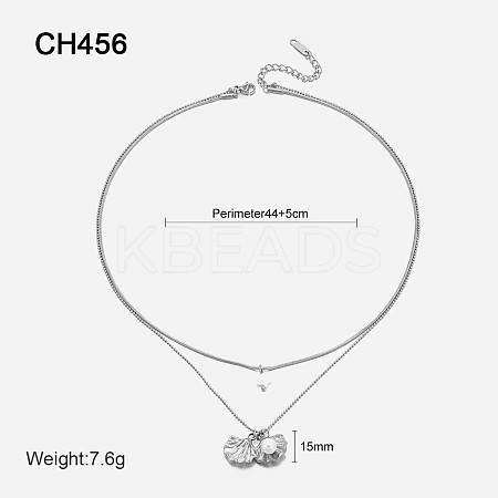 304 Stainless Steel & Natural Shell & Natural Freshwater Pearl Double Layer Necklaces FS-WG7985A-05-1
