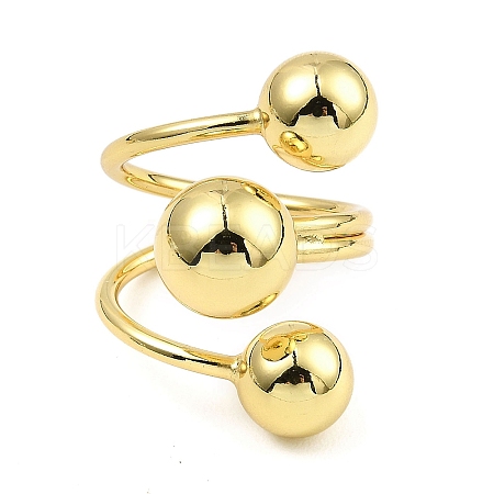 Rack Plating Brass Round Ball Beded Open Cuff Rings LS-RJEW-D009-02G-1