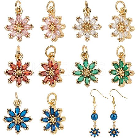 10Pcs 5 Colors Rack Plating Brass Micro Pave Cubic Zirconia Charms ZIRC-HY0001-03-1