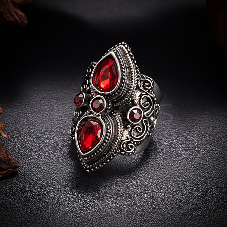 Teardrop & Oval Bohemian Style Zinc Alloy with Resin Imitation Moonstone/Rhinestone Finger Rings FS-WGFB6C4-15-1
