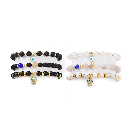 6Pcs 6 Style Natural Mixed Gemstone Beaded Stretch Bracelets Set BJEW-JB09117-1
