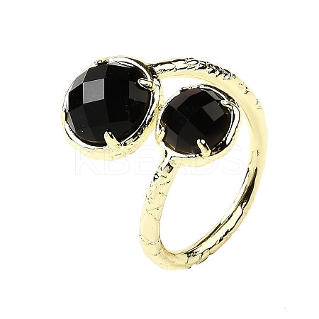 Round Natural Obsidian Open Cuff Rings RJEW-C087-02G-05-1