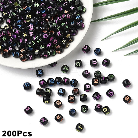 200Pcs Spray Printed Opaque Acrylic European Beads SACR-YW0001-99-1