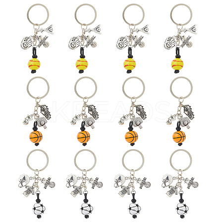 12Pcs 3 Styles Wood & Alloy Keychians KEYC-FH00062-1