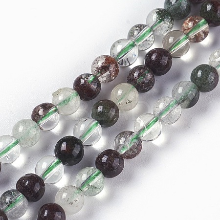 Natural Lodolite Quartz Beads Strands G-L493-08-4mm-1