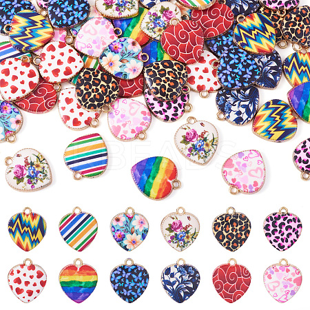 48Pcs 12 Styles Light Gold Tone Alloy Enamel Pendants FIND-TA0005-43-1