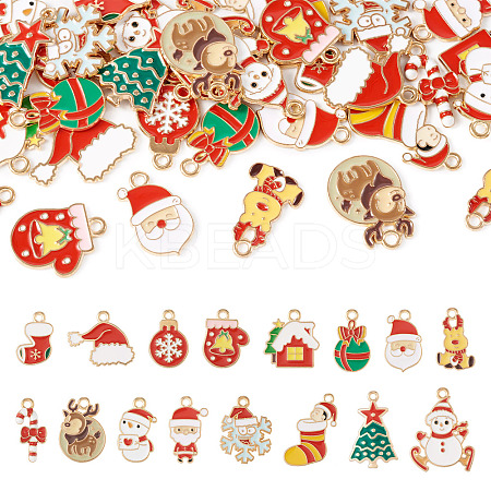 32Pcs 16 Styles Christmas Theme Alloy Enamel Pendants ENAM-TA0001-64-1