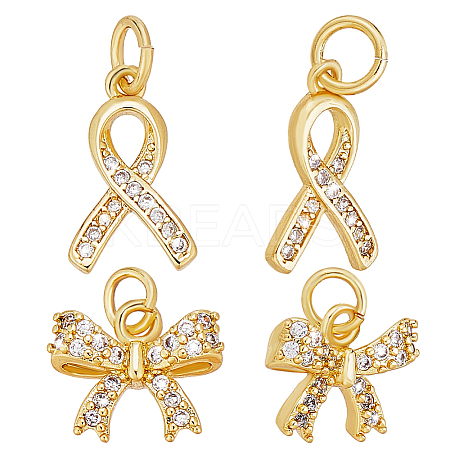 8Pcs 2 Styles Brass Micro Pave Cubic Zirconia Charms KK-AR0004-60-1