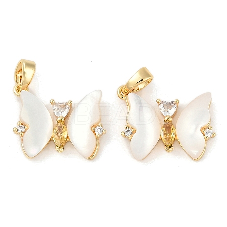 Natural White Shell Butterfly Pendants KK-U043-26G-1