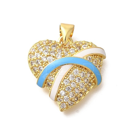 Brass Micro Pave Clear Cubic Zirconia Enamel Pendants KK-M297-20G-1