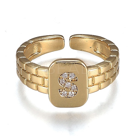 Brass Micro Pave Clear Cubic Zirconia Cuff Rings LS-RJEW-H538-02G-S-1