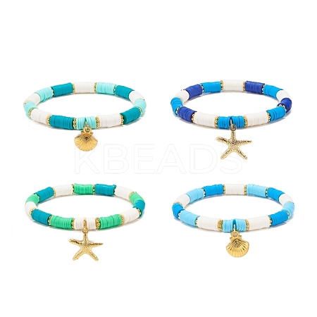4Pcs 4 Style Handmade Polymer Clay Heishi Surfer Stretch Bracelets Set BJEW-JB08638-1