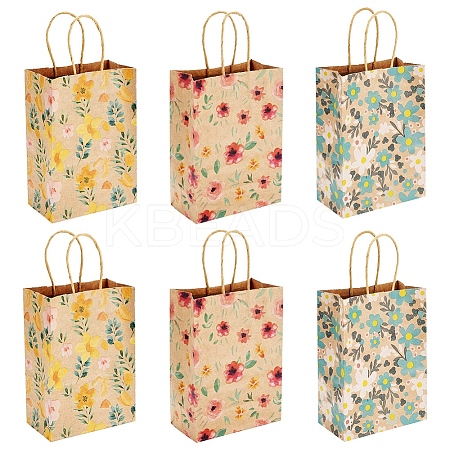 6Pcs 3 Styles Flower Print Kraft Paper Handbags ABAG-TA0001-52-1