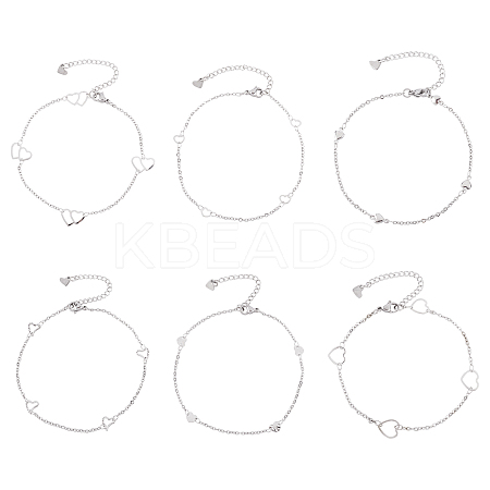 6Pcs 6 Styles 304 Stainless Steel Cable Chain Anklets AJEW-UN0001-12-1