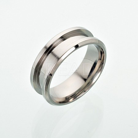 Non-Tarnish 201 Stainless Steel Grooved Finger Ring Settings MAK-I017-01C-S-1
