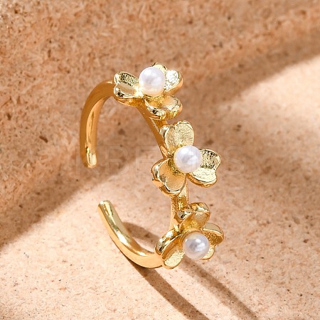 Flower Brass Open Cuff Rings for Women RJEW-G341-01G-1
