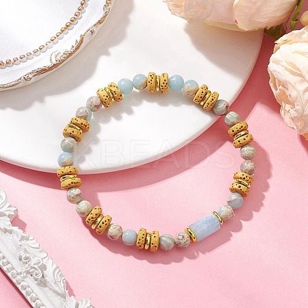 Natural Lava Rock & Synthetic Aqua Terra Jasper & Natural Aquamarine Beads Strethch Bracelets BJEW-JB11666-02-1