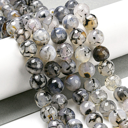 Faceted Natural Dragon Veins Agate Beads Strands G-F447-12mm-L01-1