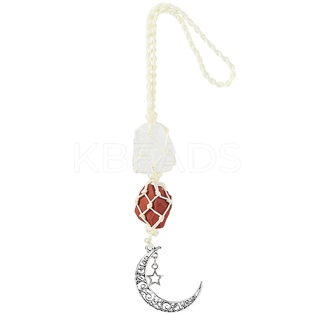 Nuggets Natural Quartz Crystal & Red Jasper Pouch Pendant Decorations HJEW-WH20002-03D-1