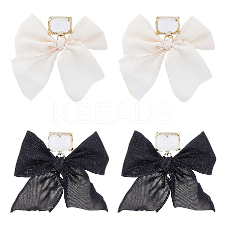 2 Pairs 2 Colors Alloy Dangle Stud Earrings with Cloth Bowknot Charms EJEW-FI0003-28-1