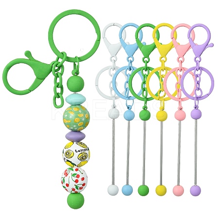 6Pcs 6 Colors Spray Painted Alloy Bar Beadable Keychain for Jewelry Making DIY Crafts KEYC-CJ0001-09-1