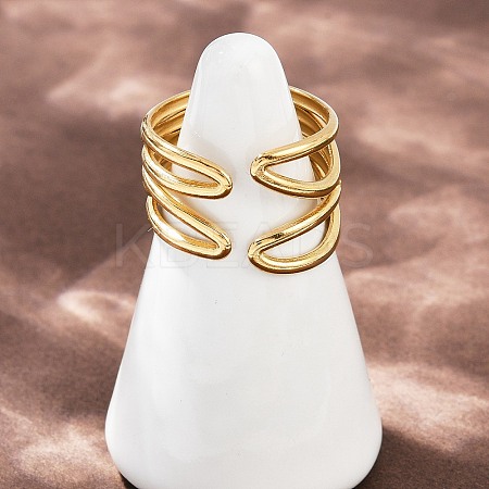 304 Stainless Steel Adjustable Open Cuff Rings for Women RJEW-K299-02G-1