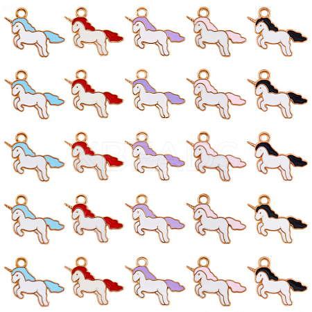 50Pcs 5 Colors Alloy Enamel Pendants ENAM-SC0007-25-1