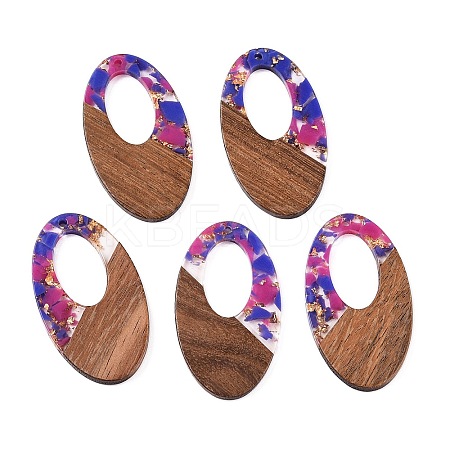 Transparent Resin and Walnut Wood Pendants RESI-T057-02G-1