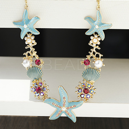 Summer Beach Alloy Enamel & Rhinestone Bib Necklaces NJEW-Z052-01G-1
