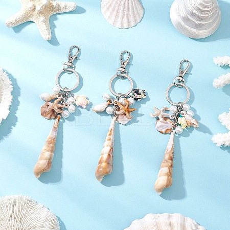3Pcs Opaque Acrylic Imitation Shell & Synthetic Turquoise Keychain KEYC-JKC01337-1