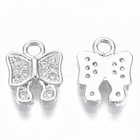 Brass Micro Pave Clear Cubic Zirconia Charms KK-R126-003P-NF-1