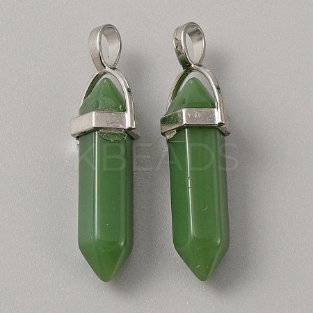 Natural Green Aventurine Double Terminal Pointed Pendants G-WH0016-37D-1