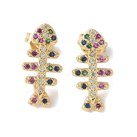 Brass Micro Cubic Zirconia Stud Earrings KK-S516-02G-1