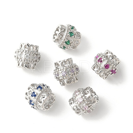 Brass Micro Pave Cubic Zirconia European Beads KK-U067-07P-1