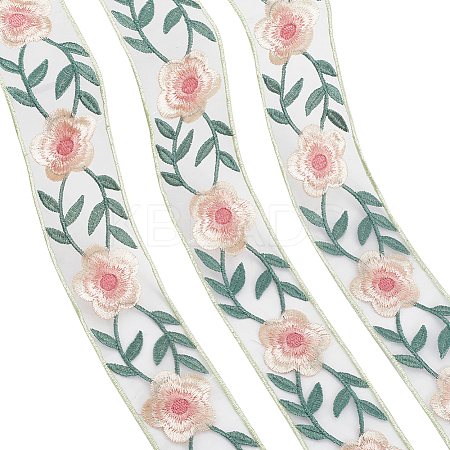 4.9~5 Yards Polyester Embroidery Organza Flower Trim Ribbon OCOR-CY0001-15B-1