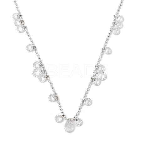 304 Stainless Steel Cubic Zirconia Teardrop & Flat Round Bib Ball Chain Necklaces for Women NJEW-F328-11P-01-1
