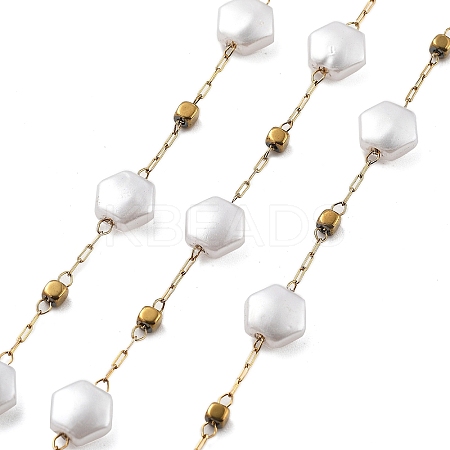 ABS Imitation Pearl & 304 Stainless Steel Beads Link Chains CHS-K021-07G-01-1