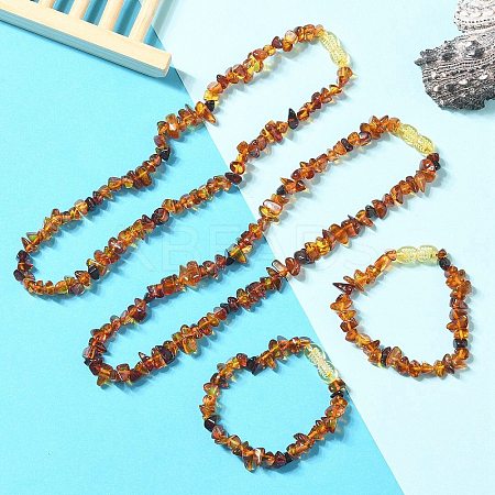 Natural Amber Beaded Bracelets & Necklaces Sets for Baby AJEW-K050-04-1