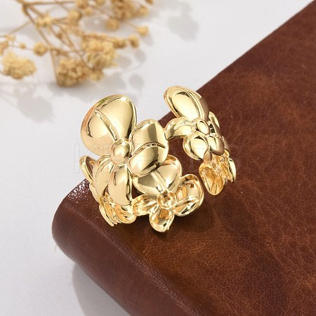 Flower Brass Cuff Rings for Women RJEW-B119-14G-01-1