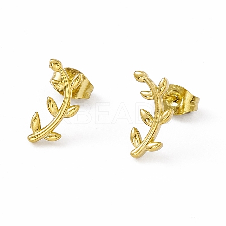 PVD Vacuum Plating 304 Stainless Steel Tiny Leafy Branch Stud Earrings for Women X-EJEW-P212-11G-1