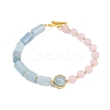 Natural Mixed Stone with Brass Round & Prism Beaded Bracelets for Women BJEW-G752-01G-6