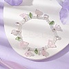 Natural Rose Quartz & Glass Beaded Stretch Bracelet with Flower Charms BJEW-JB10176-02-2
